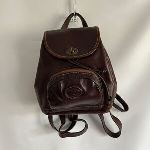 Robe di Firenze Leather Backpack Brown Italy Drawstring Flap Vintage Small
